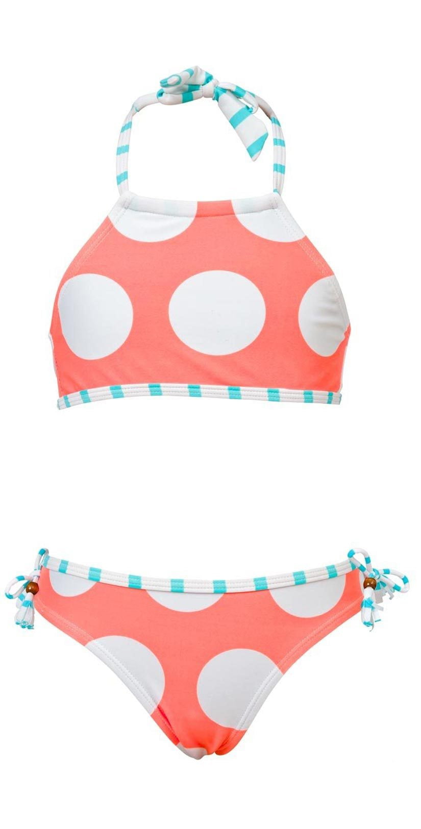  Snapperrock Girl's Neon Coral Spots Halter Bikini Set G15042
