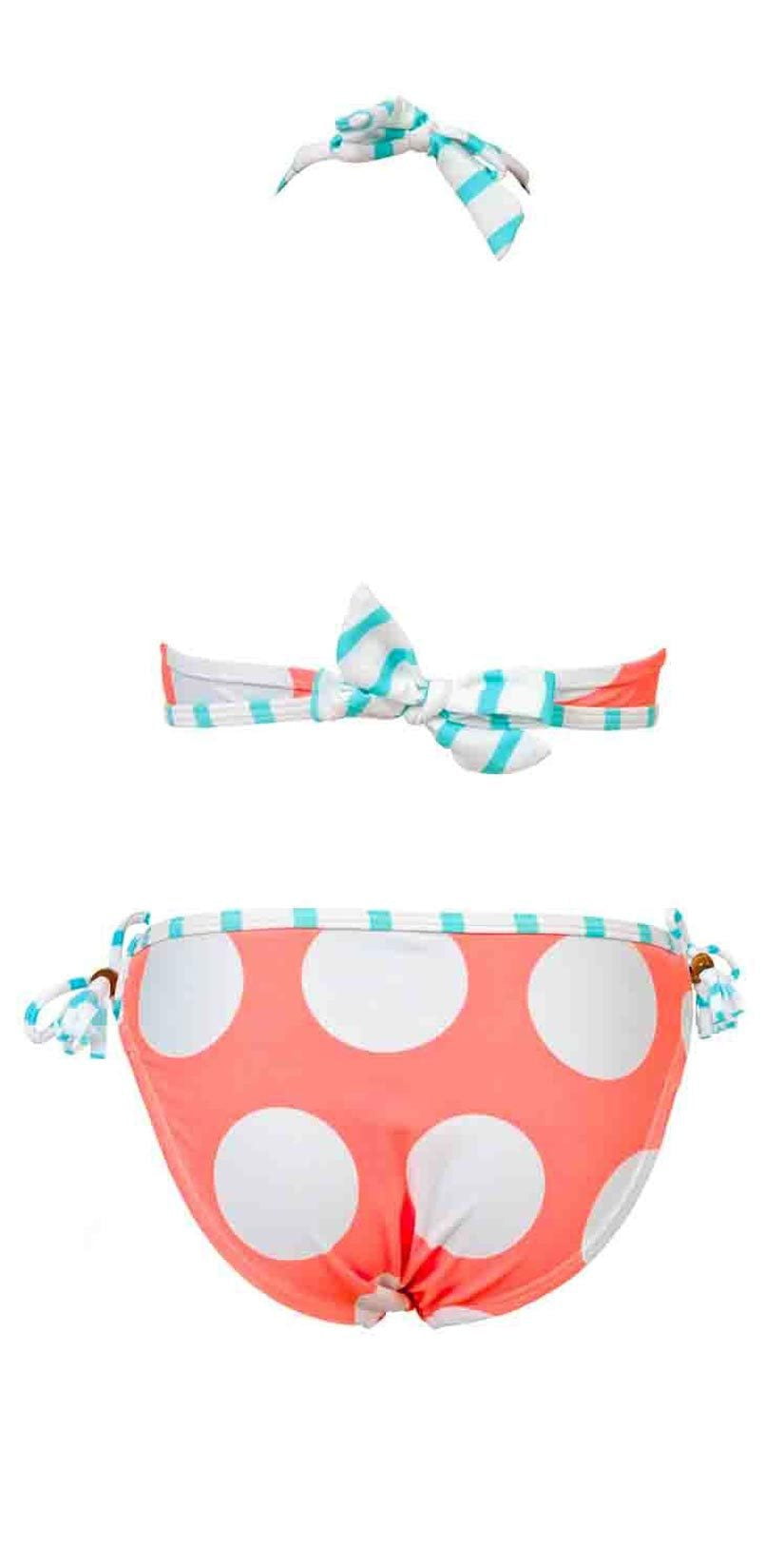  Snapperrock Girl's Neon Coral Spots Halter Bikini Set G15042