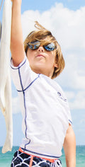  Snapperrock Boy's Short Sleeve Rashguard Top In White 125