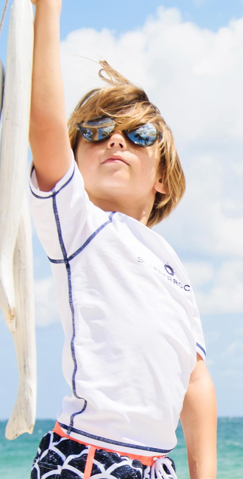  Snapperrock Boy's Short Sleeve Rashguard Top In White 125