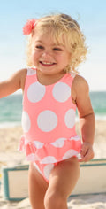  Snapperrock Little Girl's Neon Coral Spot Skirted Swimsuit G13075