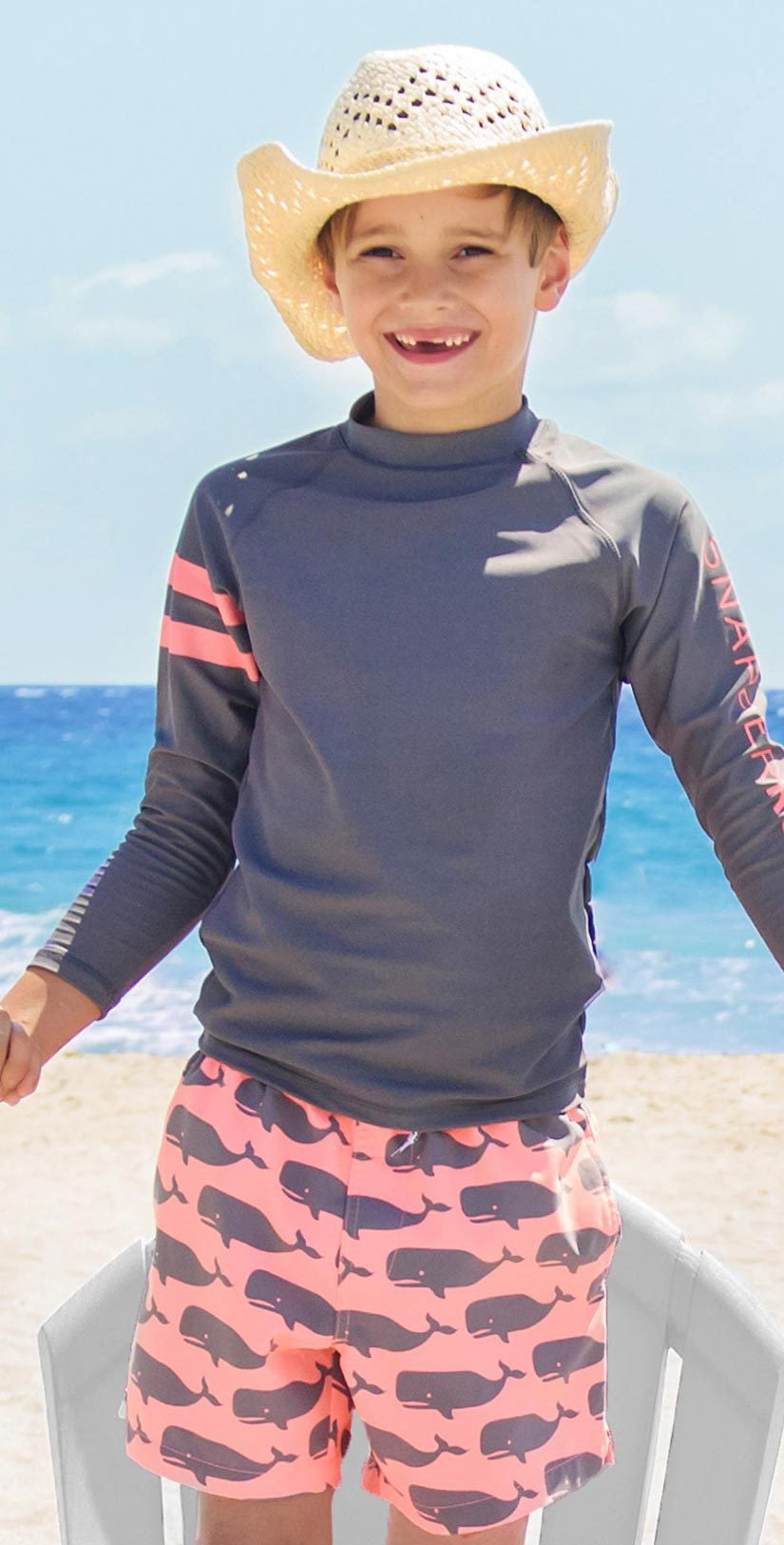  Snapperrock Boy's Arm Band Long Sleeve Rashguard Top In Steel Grey B20056L