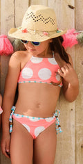  Snapperrock Girl's Neon Coral Spots Halter Bikini Set G15042