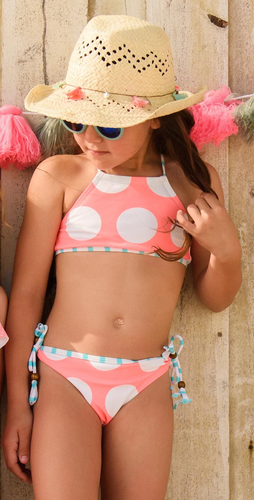  Snapperrock Girl's Neon Coral Spots Halter Bikini Set G15042