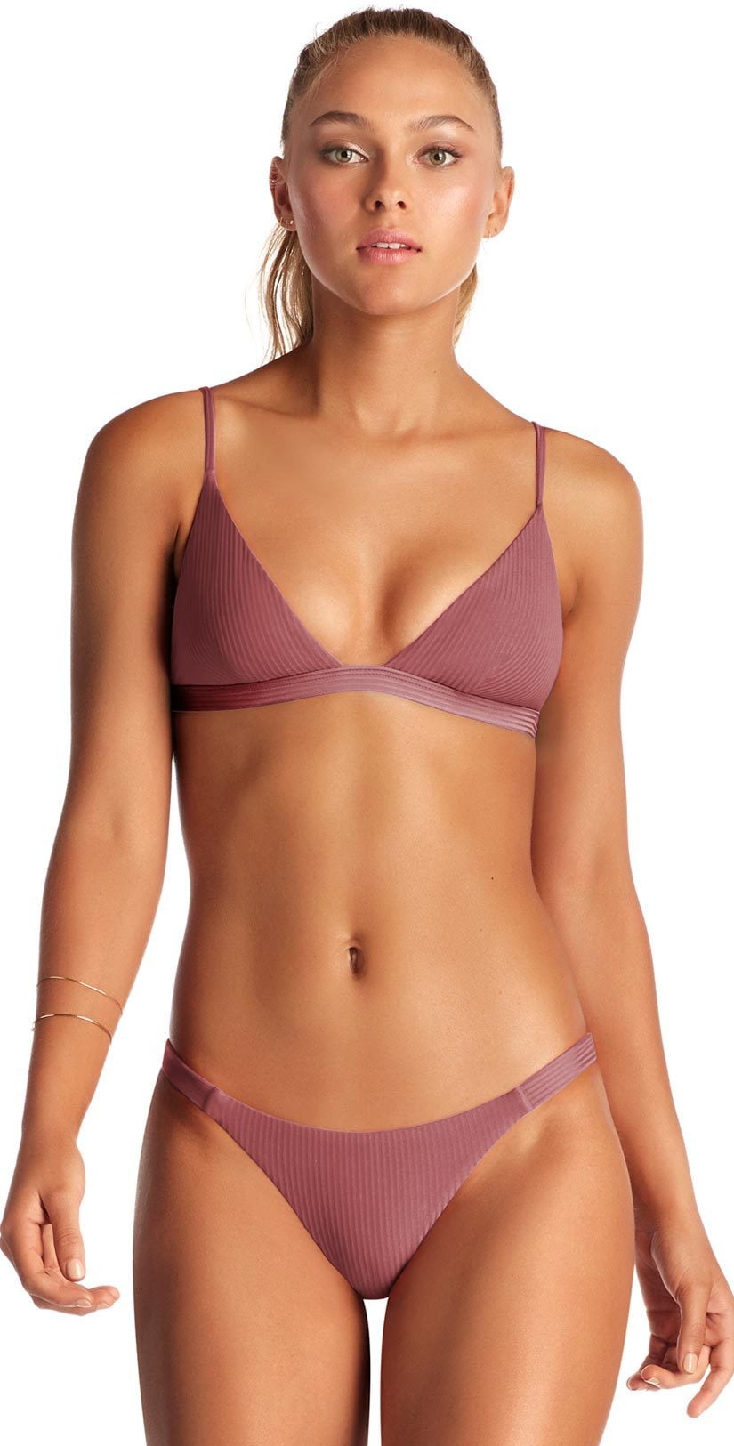  Vitamin A Carmen Ribbed Bikini Bottom In Dusty Rose