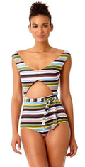  Anne Cole Studio Over The Shoulder Sash One Piece Swimsuit