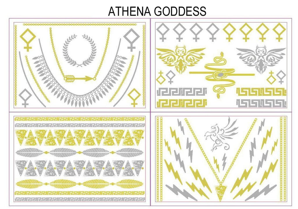  Sobe Tatts Athena Goddess Temporary Metallic Tattoos Pack