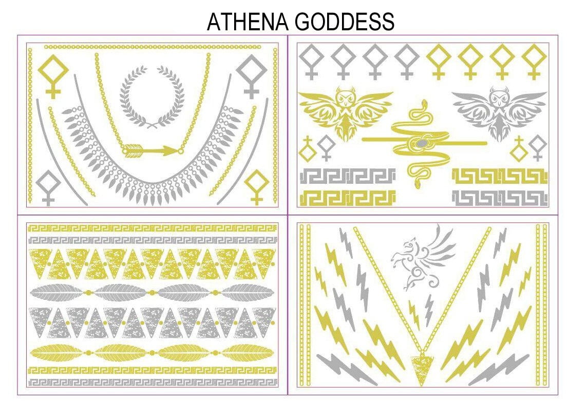  Sobe Tatts Athena Goddess Temporary Metallic Tattoos Pack