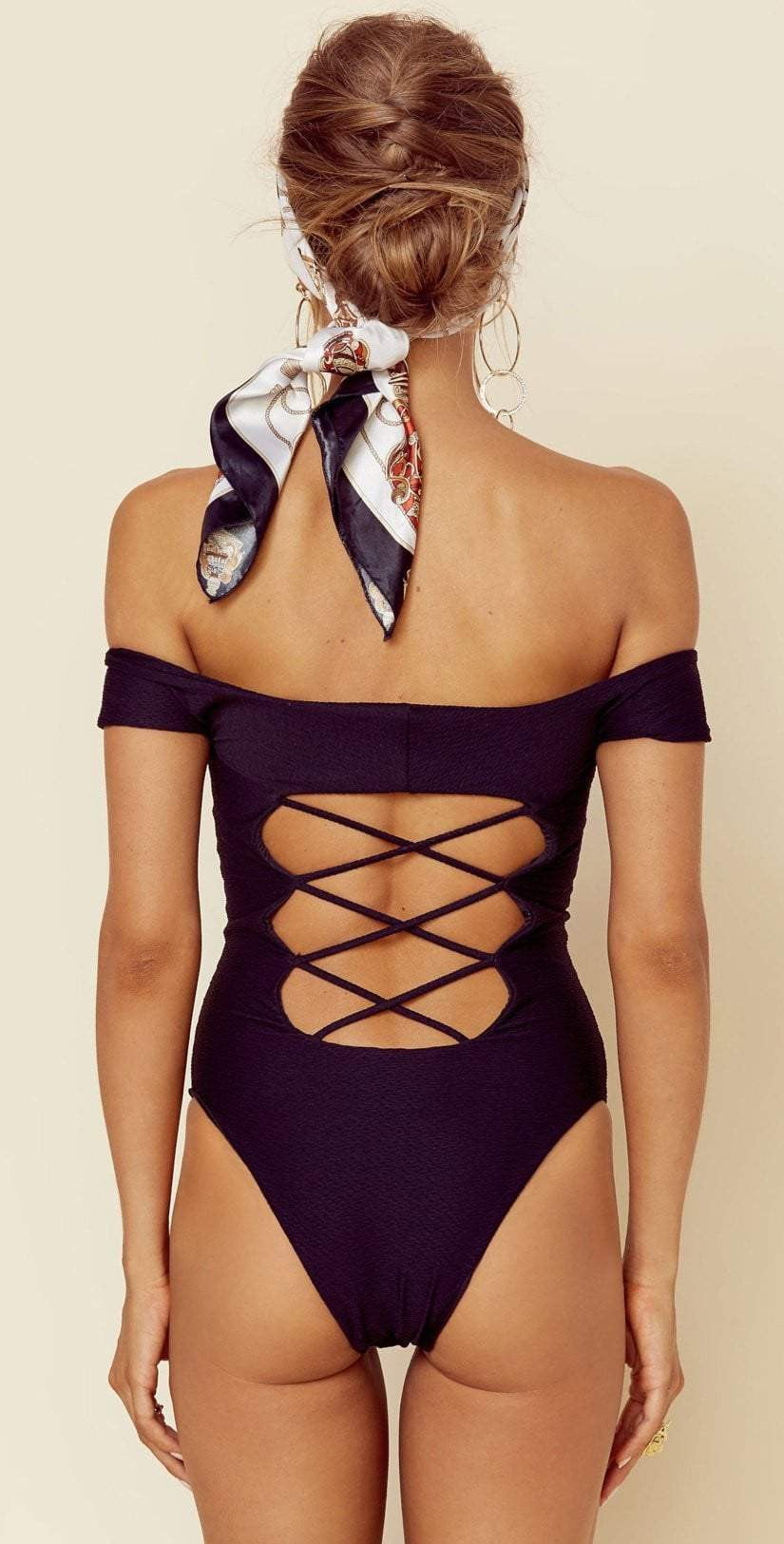  Blue Life Off The Shoulder One Piece In Black 388-9466 BLK