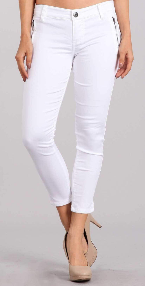  Celebrity Pink Skinny Mid Rise Crop Pant In White CJ40104SG