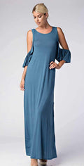  Love In Cold Shoulder Round Neck Ruffle Maxi Dress D10278