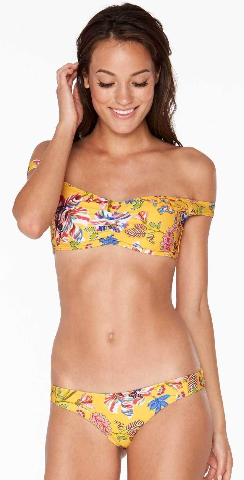  L*Space Emma Pacific Bloom Bikini Bottom In Sunshine Gold
