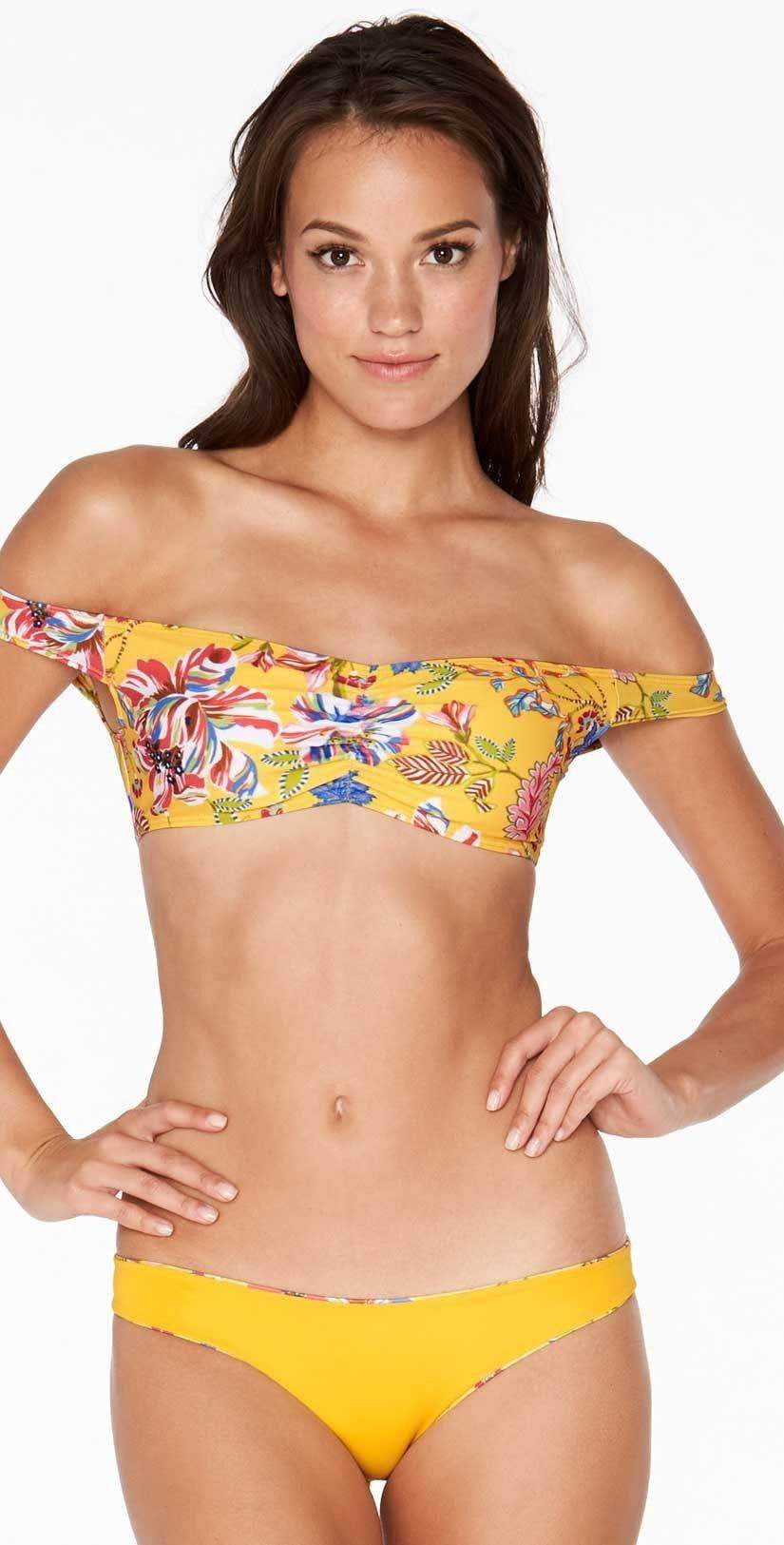  L*Space Emma Pacific Bloom Bikini Bottom In Sunshine Gold