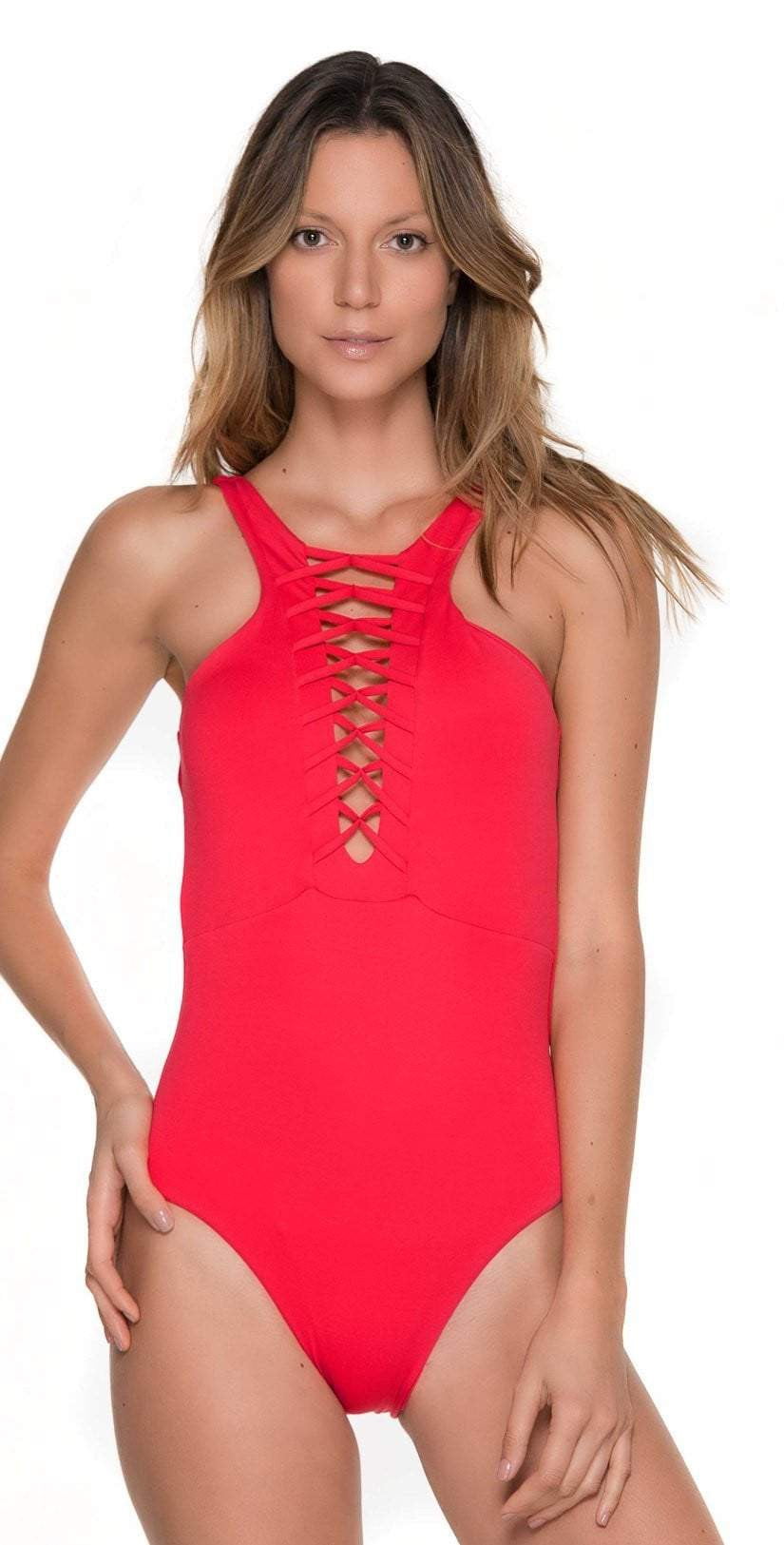  Malai High Neck One Piece In Cherry OP0092