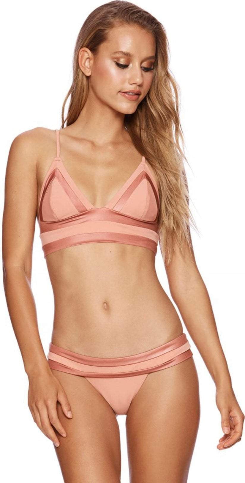  Beach Bunny Mia Long Line Bikini Top In Whiskey Rose