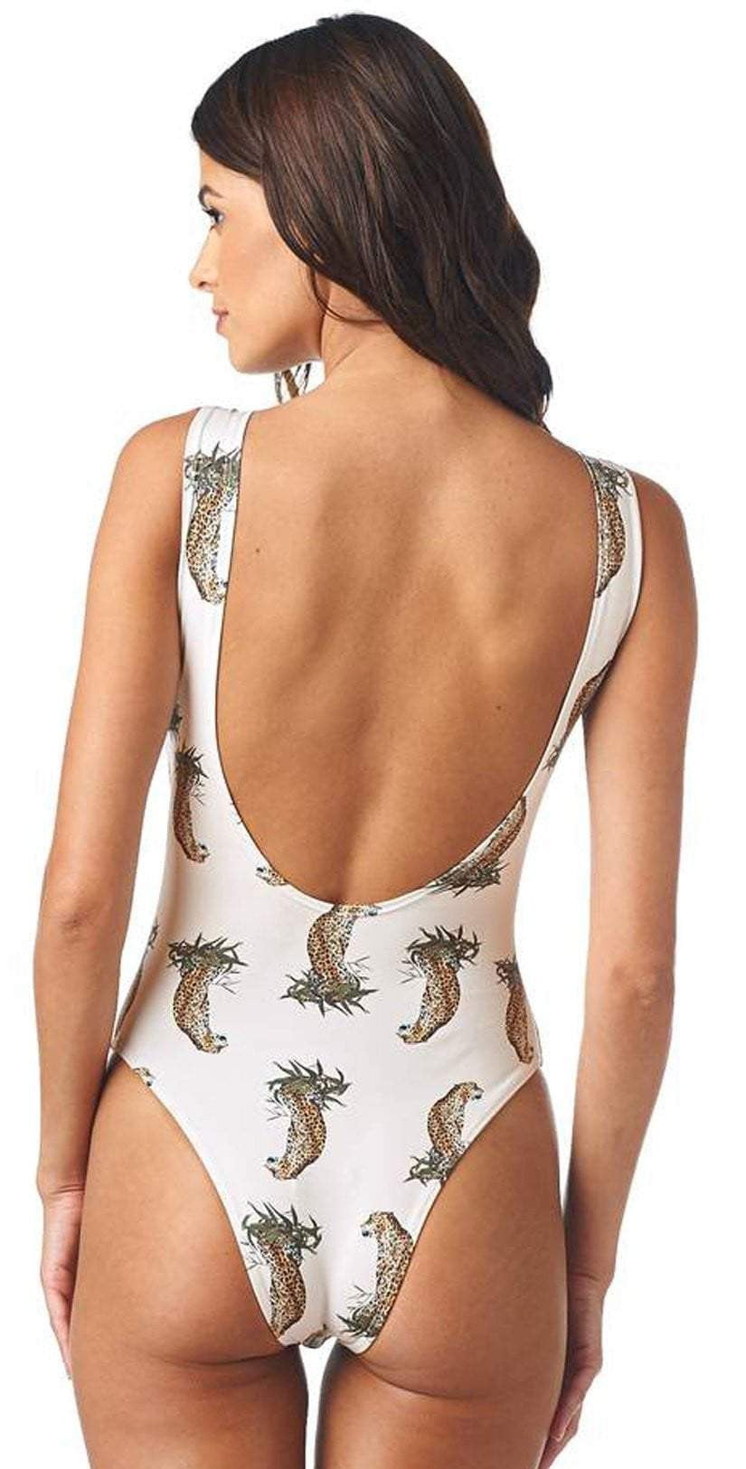  Montce DA Cheetah Repeat Lace-Up One Piece In Cream