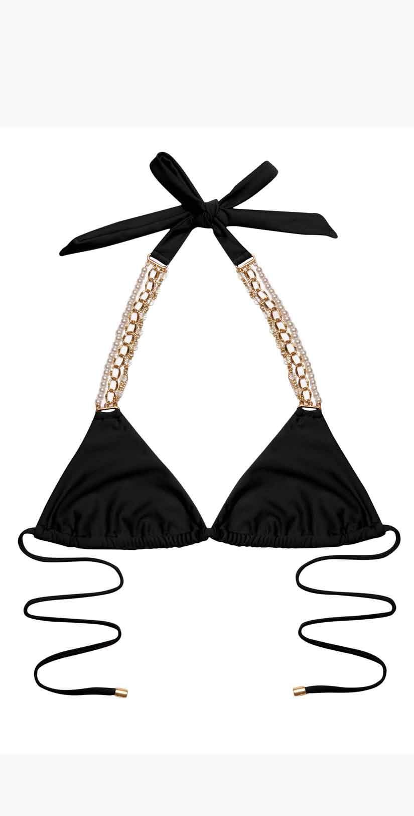  Beach Bunny Pretty In Pearls Triangle Bikini Top In Black Or Poppy
