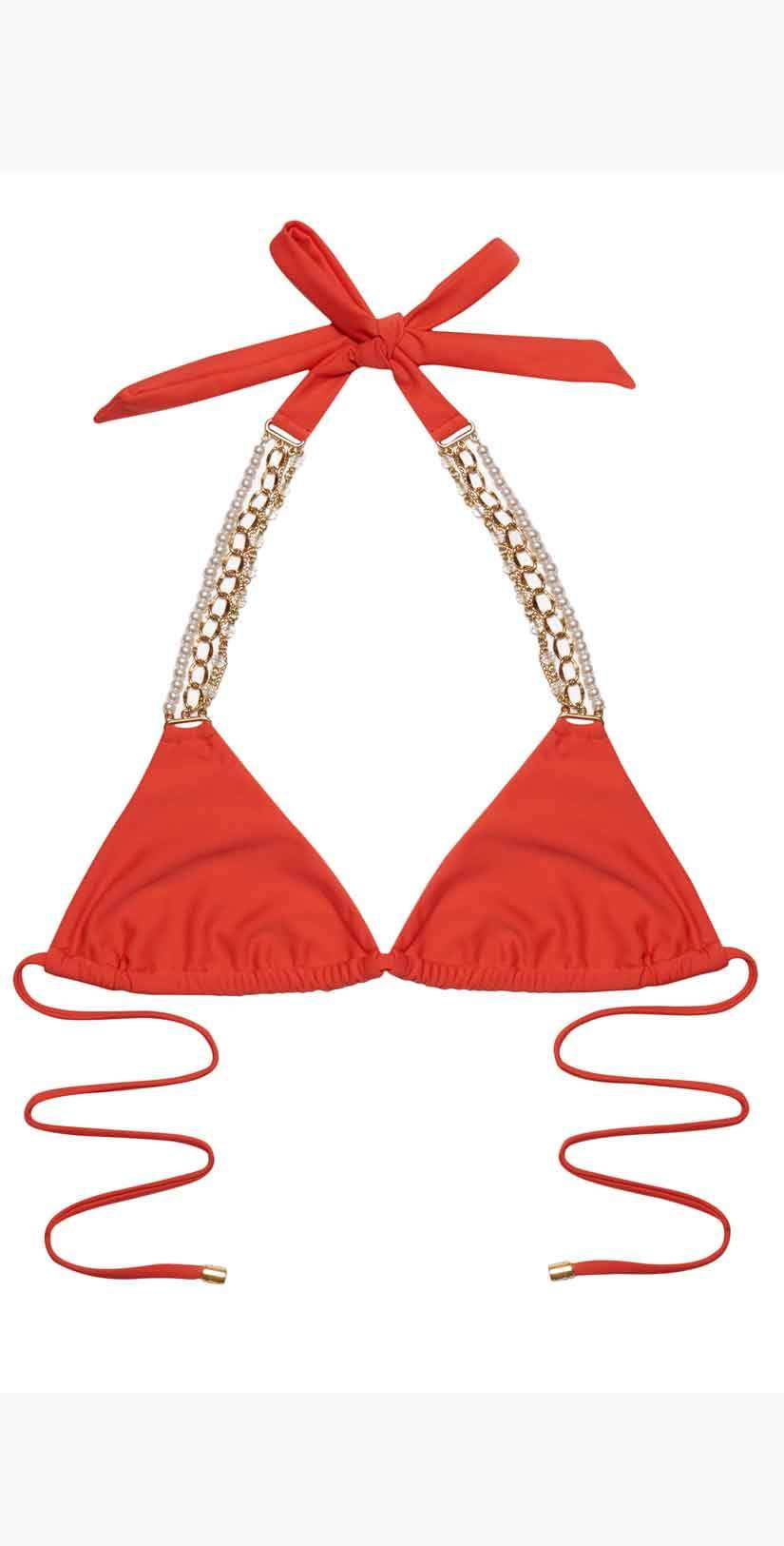  Beach Bunny Pretty In Pearls Triangle Bikini Top In Black Or Poppy