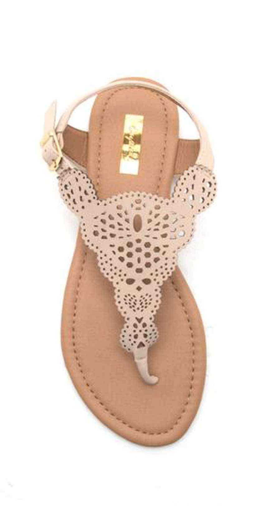  Qupid Shoes Archer Cut Out Sandal In Nude ARCHER-207X NUDE