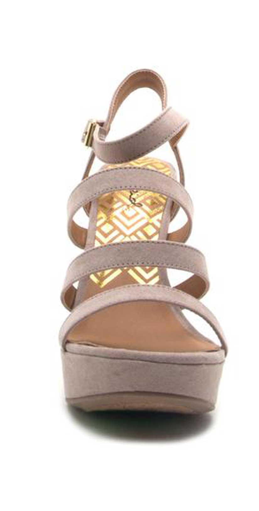  Qupid Shoes Glory Strappy Wedge Sandal In Taupe GLORY-179X TAUPE