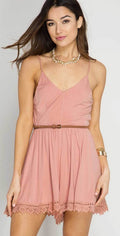  She + Sky Cami Romper With Lace Hem Line In Dusty Rose SL4120
