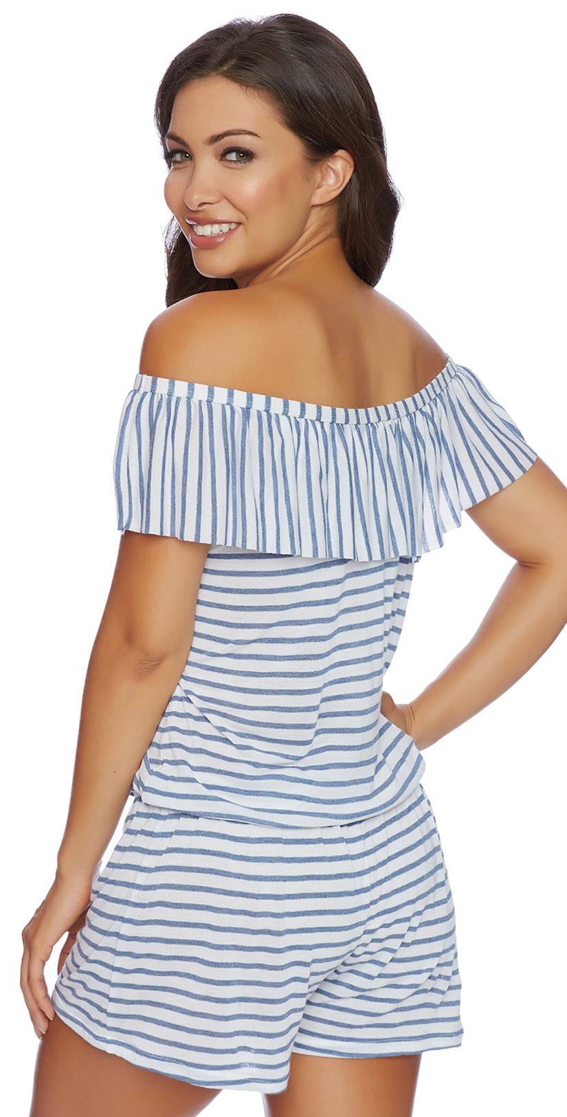  Splendid Chambray All Day Off The Shoulder Romper SP48777-BLU