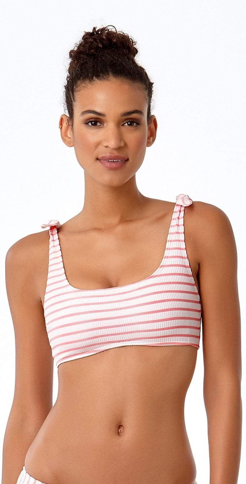  Anne Cole Studio Coral And White Striped Bikini Top